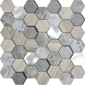 Speciale Aanbieding Mozaïek tegels Tour Grijs 30x30 - Hexagon Wandtegels Glas