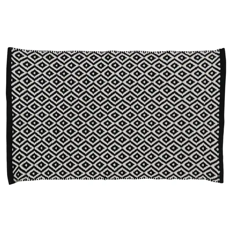 Differnz Wales badmat 100% katoen - geschikt voor vloerverwarming - 50 x 80 cm - zwart/wit Beperkt Aanbod