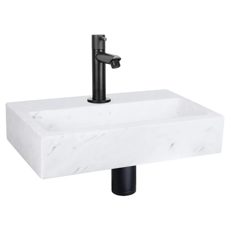 Betaalbaar Differnz Flat fonteinset marmer - kraan recht - 38 x 24 x 8 cm - mat zwart