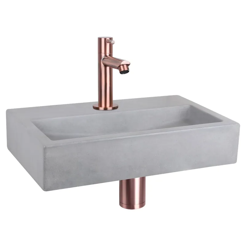 Differnz Flat fonteinset beton lichtgrijs - kraan recht - 38 x 24 x 8 cm - rood koper Gecertificeerd