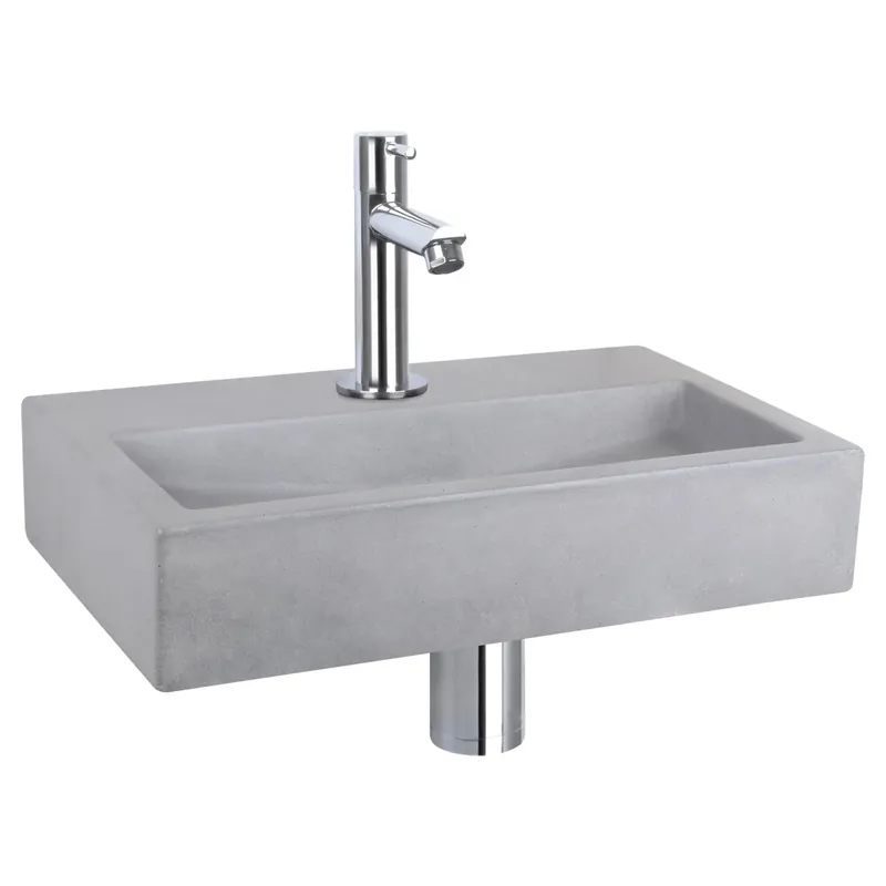 Koop Online Differnz Flat fonteinset beton lichtgrijs - kraan gebogen - 38 x 24 x 8 cm - chroom