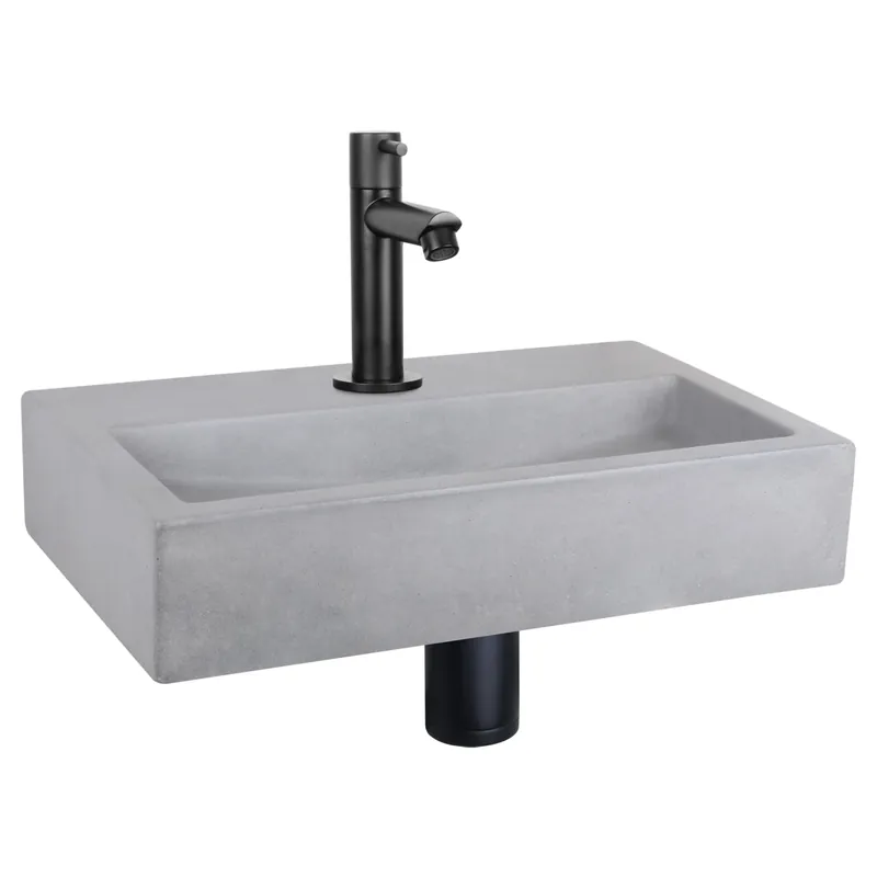 Differnz Flat fonteinset beton lichtgrijs - kraan recht - 38 x 24 x 8 cm - mat chroom Beperkt Aanbod