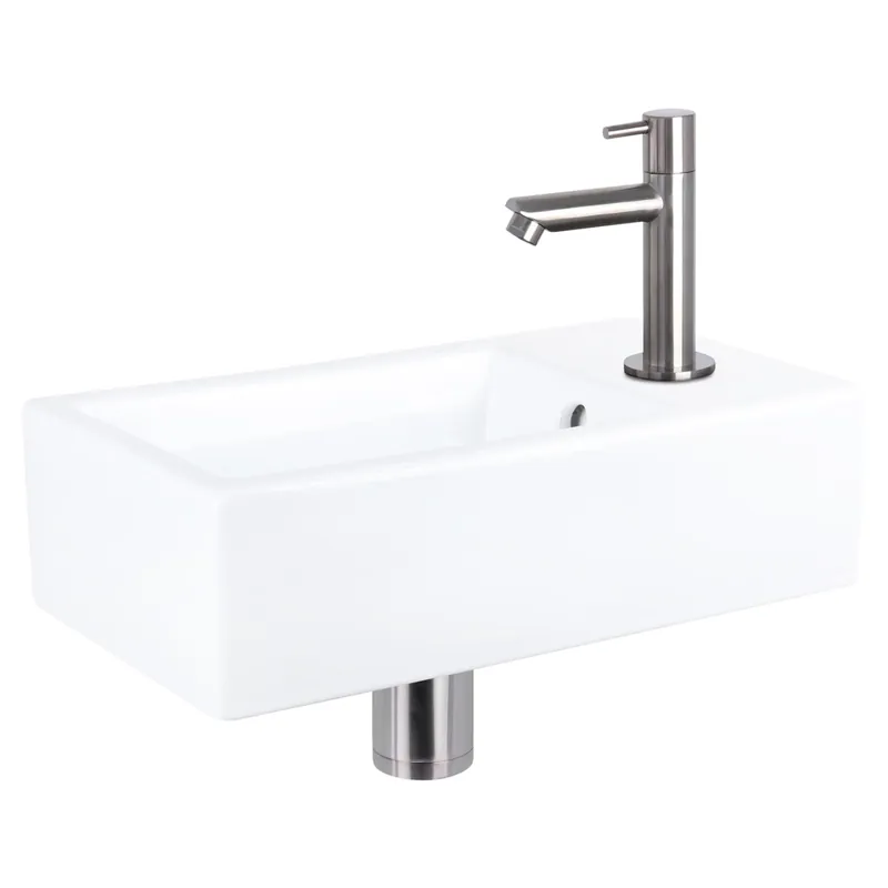 Differnz Force fonteinset keramiek - kraan recht - 40 x 22 x 11.5 cm - mat chroom Snelle Levering