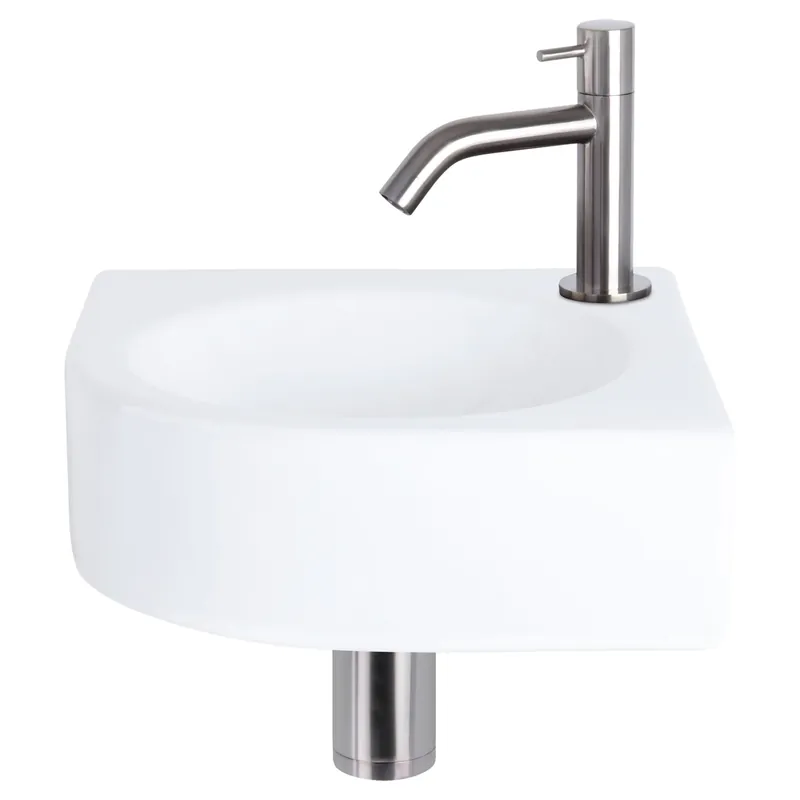 Seizoensaanbieding Differnz Cleo fonteinset keramiek - kraan gebogen - 30 x 30 x 10 cm - mat chroom