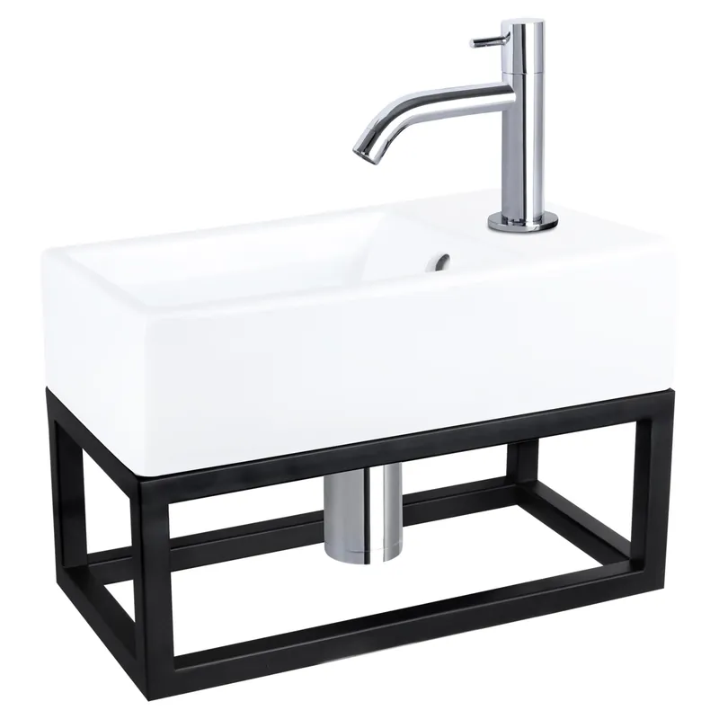 Differnz Force fonteinset keramiek - kraan gebogen - met handdoekrek - 40 x 22 x 11.5 cm - chroom Tijdelijk Beschikbaar