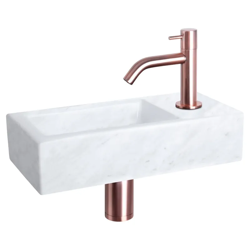 Tijdelijk Beschikbaar Differnz Helios fonteinset marmer - kraan gebogen - 37.5 x 18.5 x 9.5 cm - rood koper