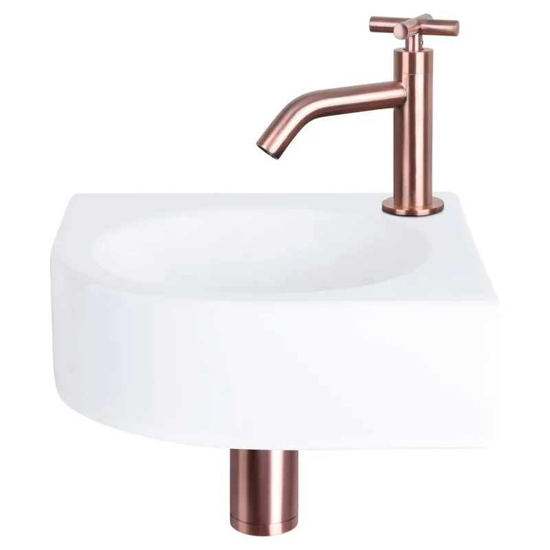 Differnz Cleo fonteinset keramiek - kraan kruis - 30 x 30 x 10 cm - rood koper Must-Have