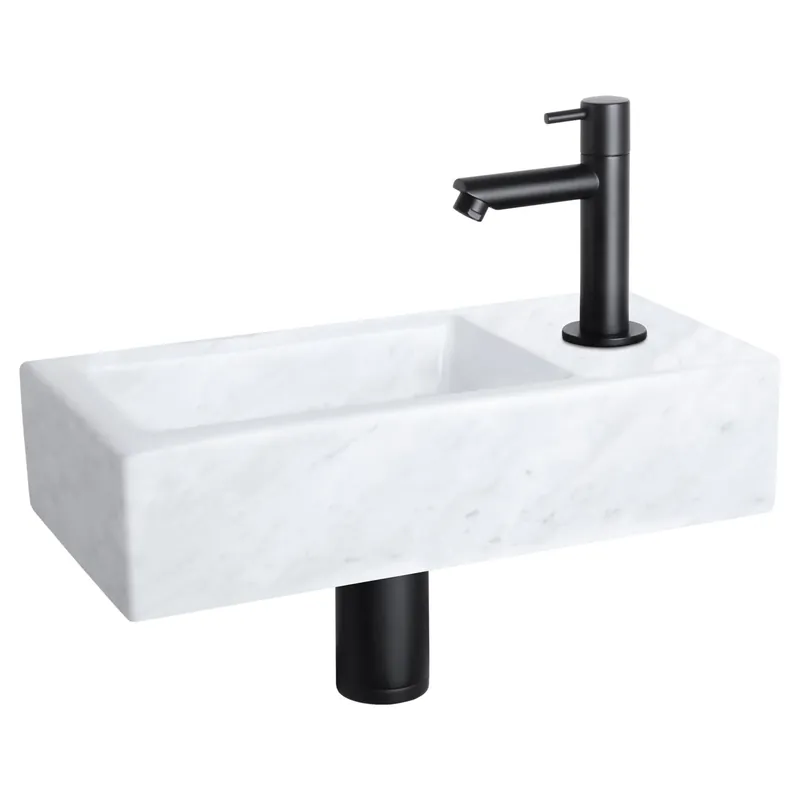 Nu Kopen Differnz Helios fonteinset marmer - kraan recht - 37.5 x 18.5 x 9.5 cm - mat zwart