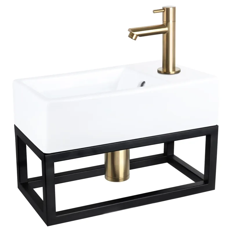 Differnz Force fonteinset keramiek - kraan recht - met handdoekrek - 40 x 22 x 11.5 cm - mat goud Nieuw