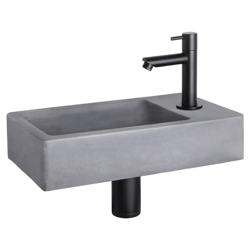 Differnz Force fonteinset beton donkergrijs - kraan recht - 40 x 22 x 8 cm - mat zwart Bestel Nu