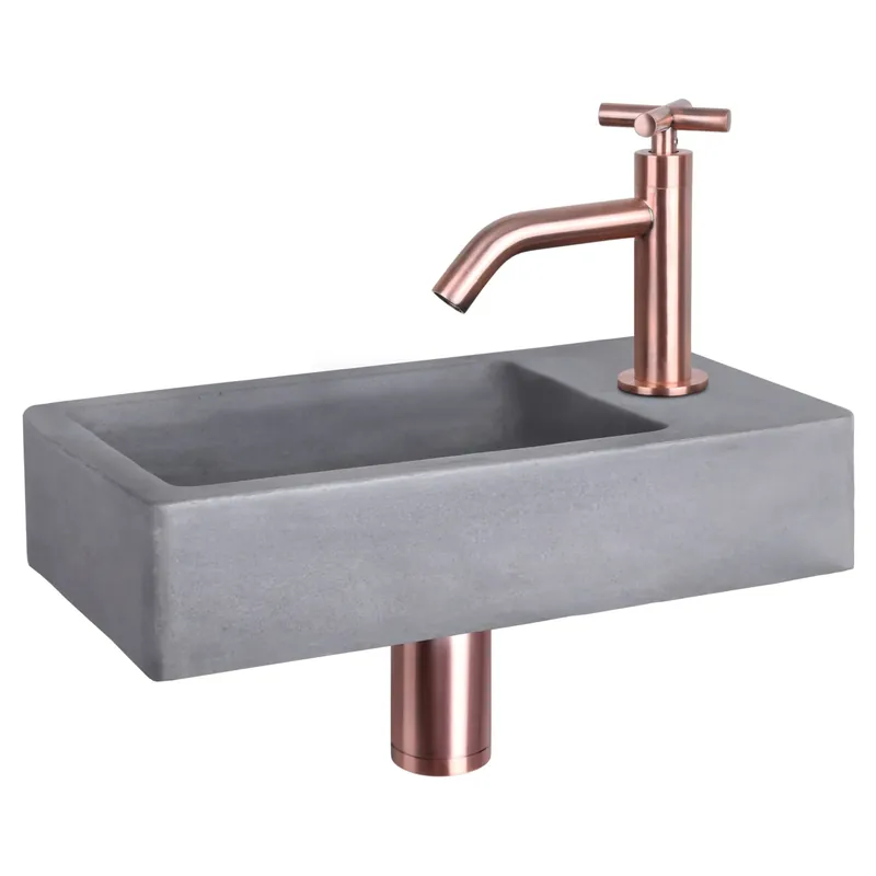 Differnz Force fonteinset beton donkergrijs - kraan kruis - 40 x 22 x 8 cm - rood koper Direct Verzonden