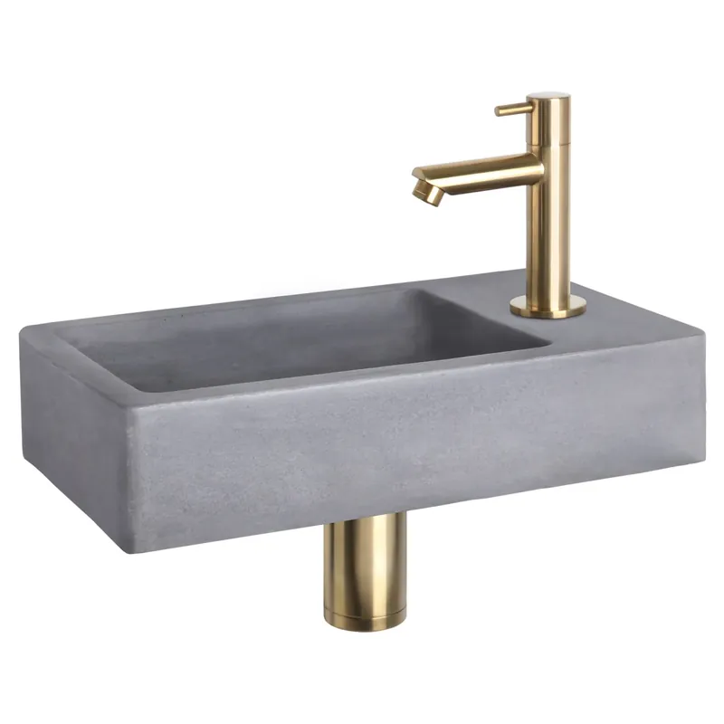 Differnz Force fonteinset beton donkergrijs - kraan recht - 40 x 22 x 8 cm - mat goud Dagaanbieding