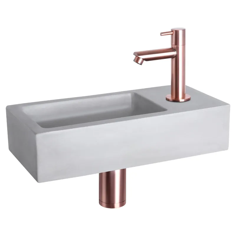 Shop Nu Differnz Ravo fonteinset beton lichtgrijs - kraan recht - 38.5 x 18.5 x 9 cm - rood koper