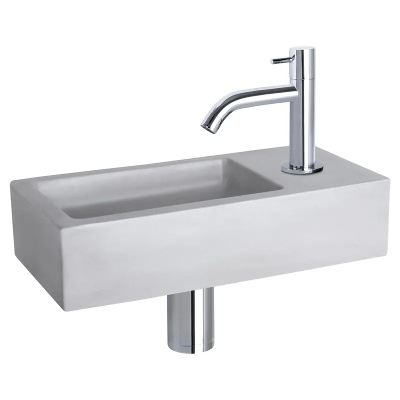 Gecertificeerd Differnz Ravo fonteinset beton lichtgrijs - kraan gebogen - 38.5 x 18.5 x 9 cm - chroom
