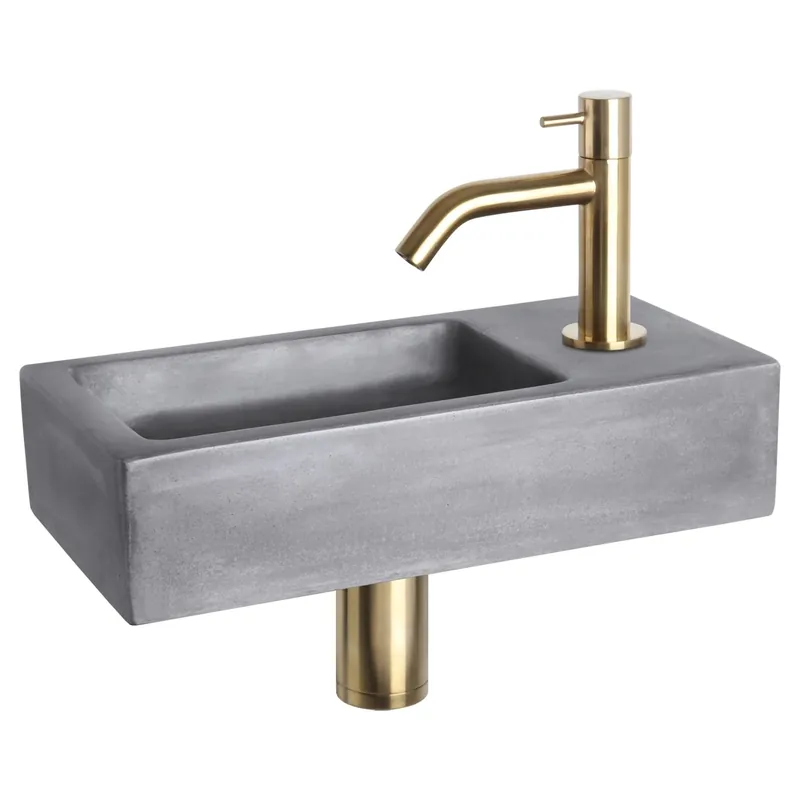 Beperkt Aanbod Differnz Ravo fonteinset beton donkergrijs - kraan gebogen - 38.5 x 18.5 x 9 cm - mat goud