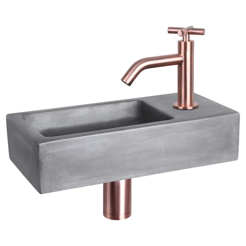 Differnz Ravo fonteinset beton donkergrijs - kraan kruis - 38.5 x 18.5 x 9 cm - rood koper Flitsaanbieding