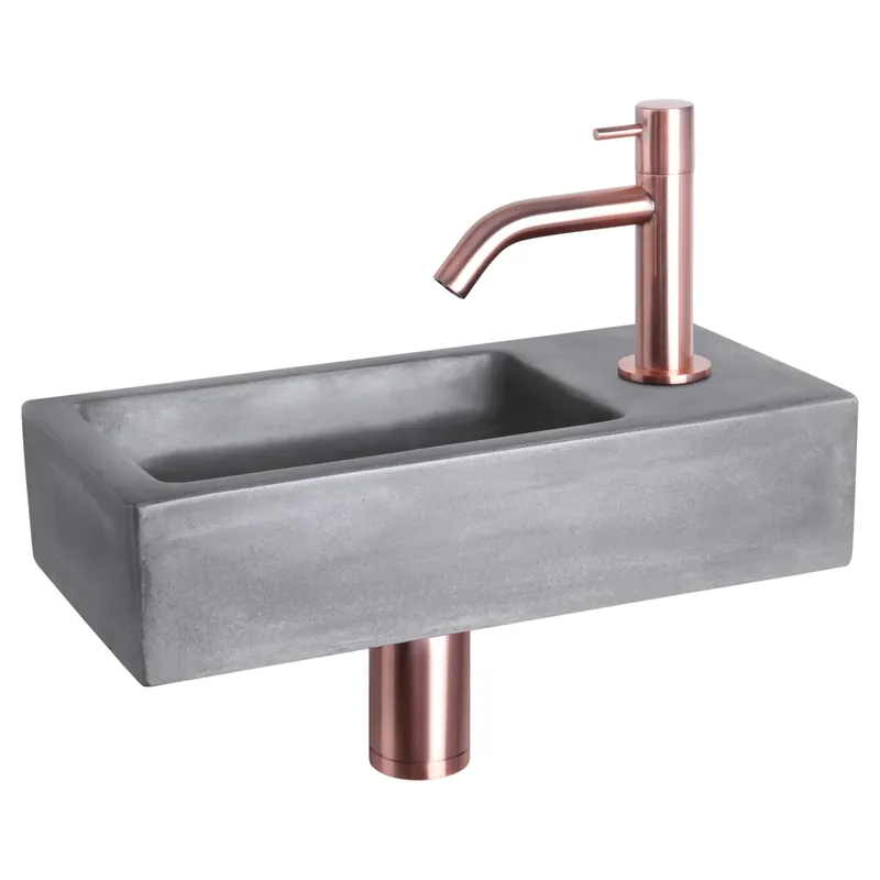 Superprijs Differnz Ravo fonteinset beton donkergrijs - kraan gebogen - 38.5 x 18.5 x 9 cm - rood koper