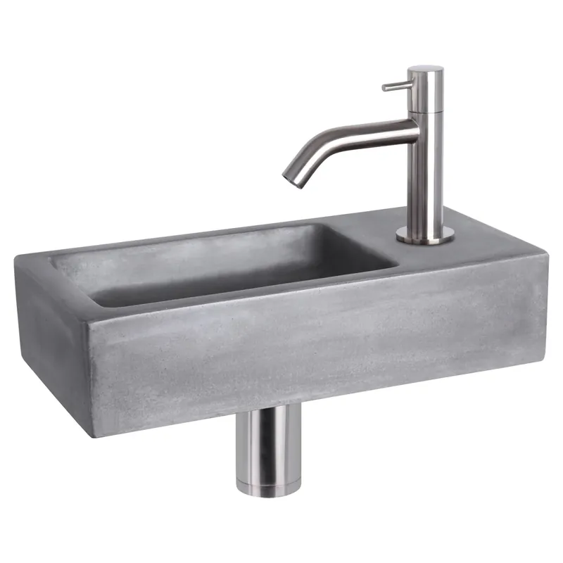 Differnz Ravo fonteinset beton donkergrijs - kraan gebogen - 38.5 x 18.5 x 9 cm - mat chroom Nieuw
