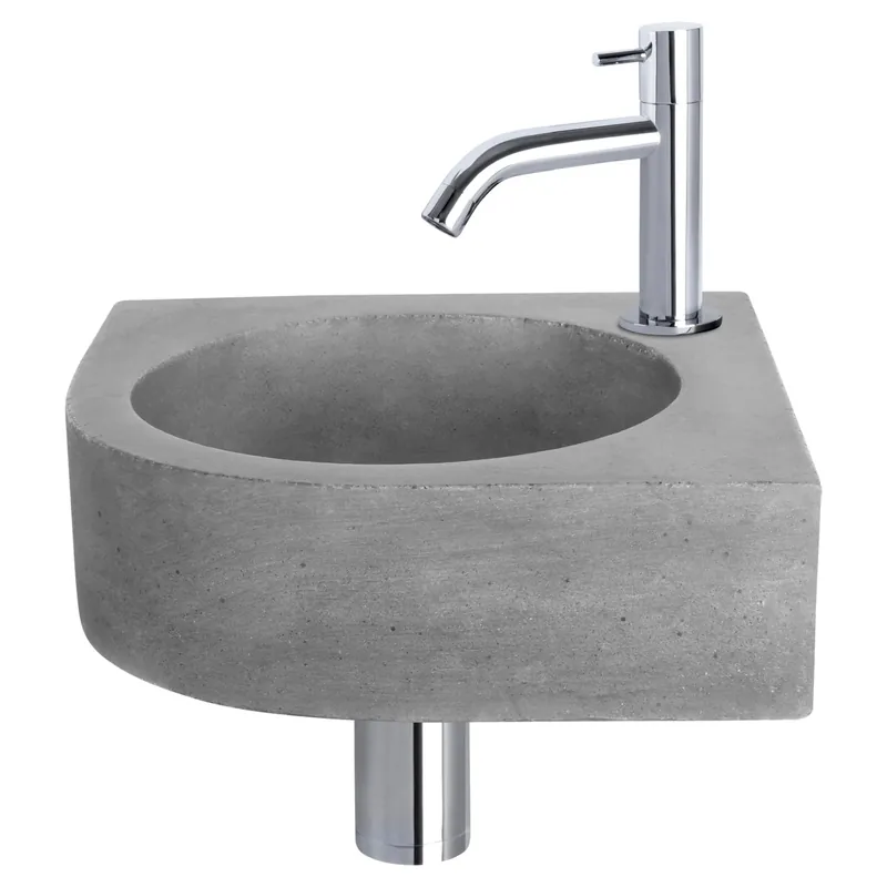 Differnz Cleo fonteinset beton donkergrijs - kraan gebogen - 31.5 x 31.5 x 10 cm - chroom Beperkte Voorraad