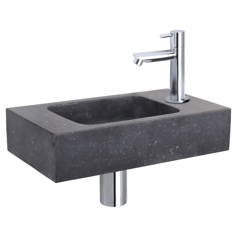 Differnz fonteinset bombai black - natuursteen - kraan recht - 40 x 22 x 9 cm - chroom Lage Kosten