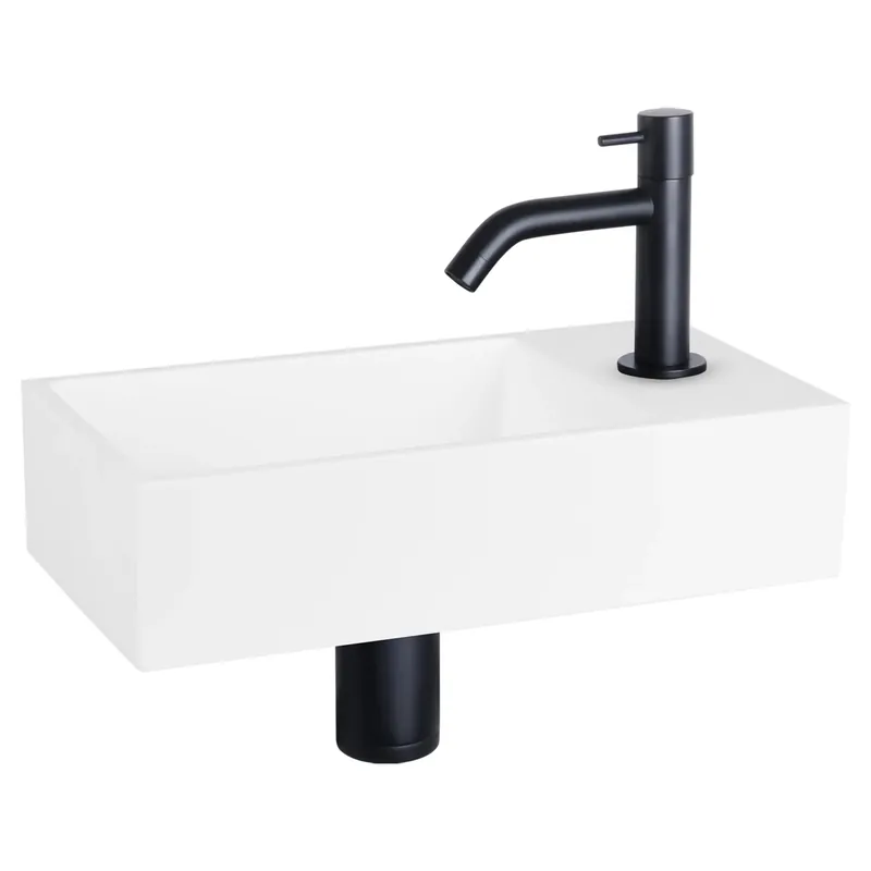 Beperkt Aanbod Differnz Solid fonteinset solid surface - kraan gebogen - 36 x 18.5 x 9 cm - mat zwart