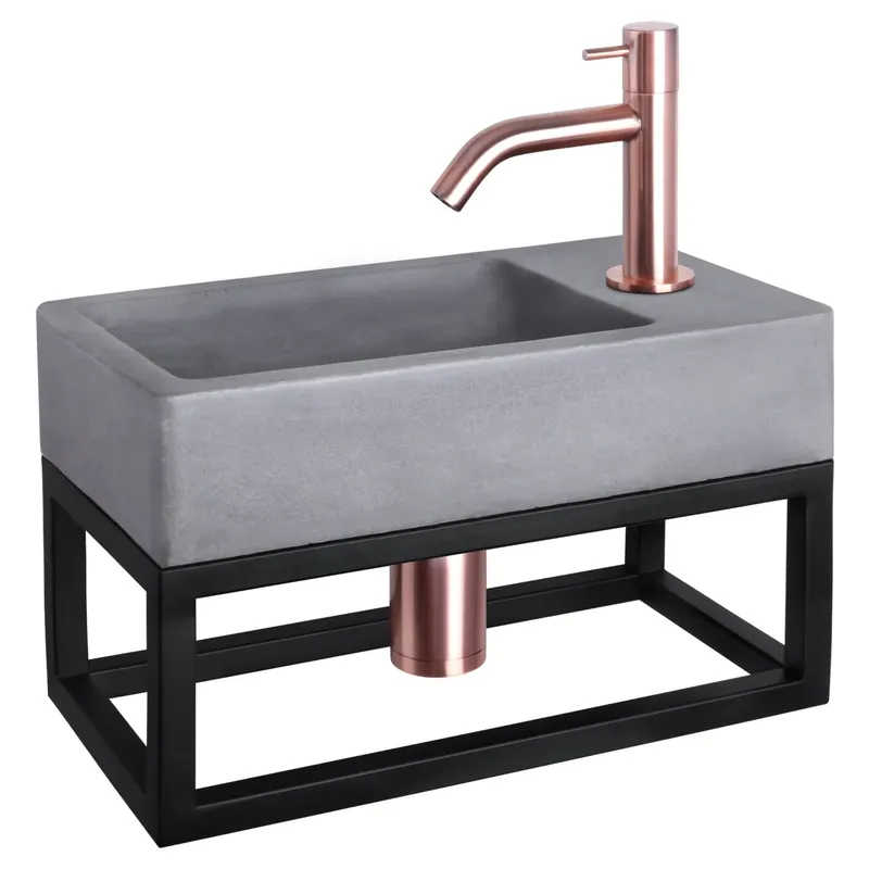 Voordeelprijs Differnz Force fonteinset beton donkergrijs - kraan gebogen - met handdoekrek - 40 x 22 x 9 cm - rood koper