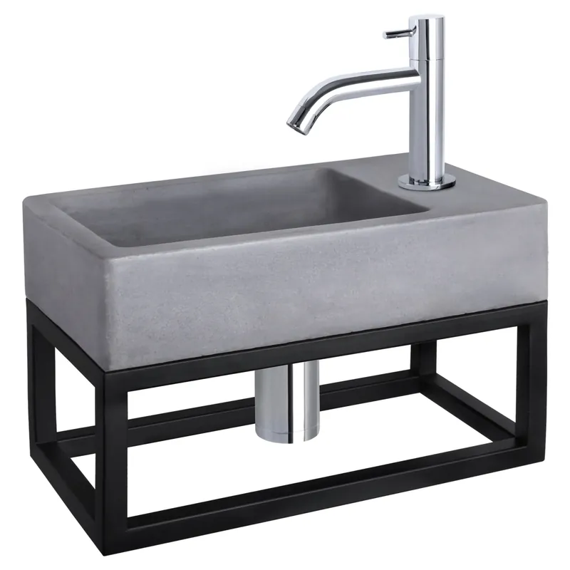 Differnz Force fonteinset beton donkergrijs - kraan gebogen - met handdoekrek - 40 x 22 x 9 cm - chroom Favoriet