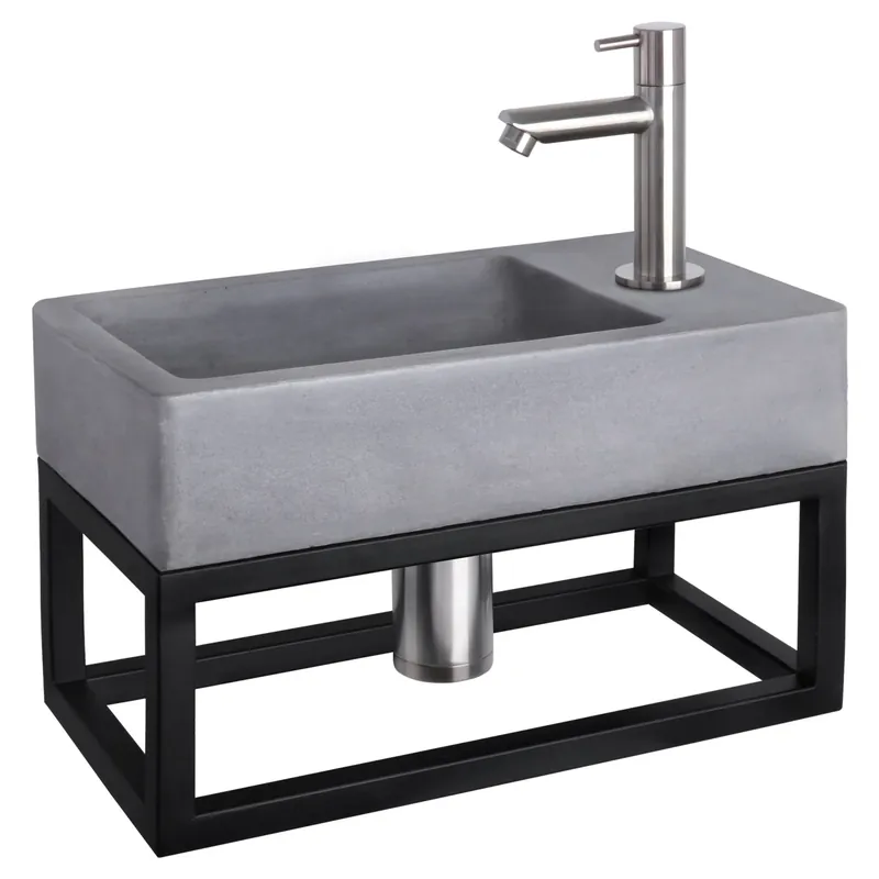 Differnz Force fonteinset beton donkergrijs - kraan recht - met handdoekrek - 40 x 22 x 9 cm - mat chroom Snelle Levering