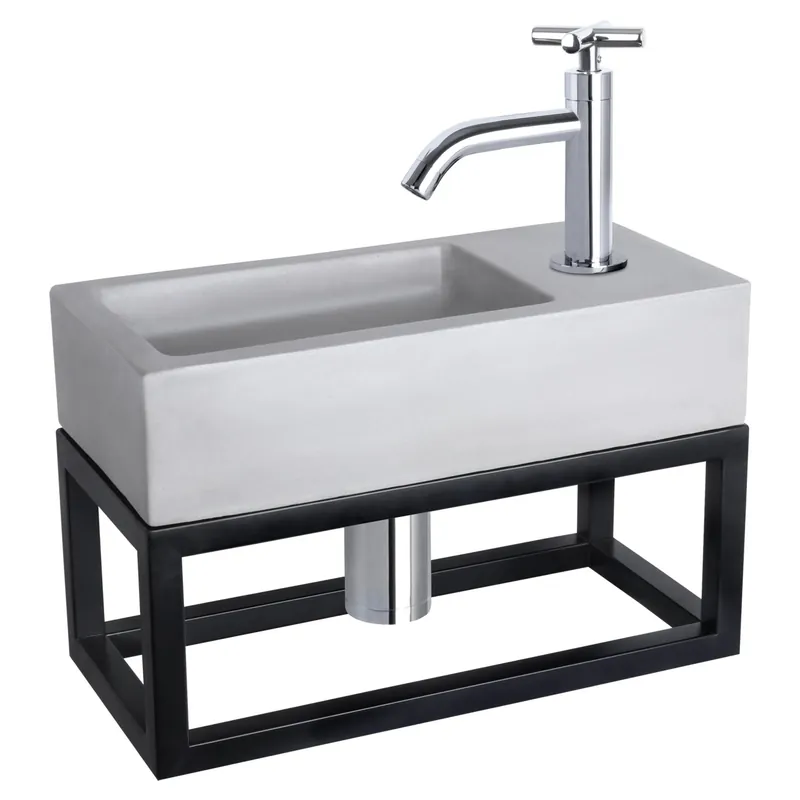 Uitverkoop Differnz Ravo fonteinset beton lichtgrijs - kraan kruis - met handdoekrek - 38.5 x 18.5 x 9 cm - chroom