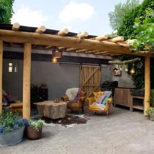 Douglas ronde palen veranda 600x400cm Bestel Nu