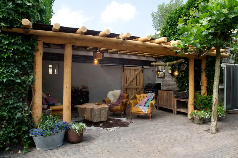 Douglas ronde palen veranda 600x400cm Bestel Nu