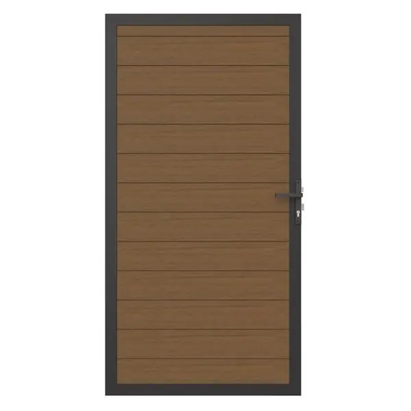 NewTechWood Co-extrusie composiet deur in aluminium frame, horizontaal, 100 x 195 cm, Teak. Betaalbaar