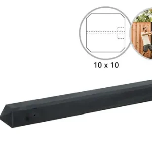 Betonpaal glad met diamantkop 10 x 10 x 280 cm, antraciet ongecoat, eindpaal. Exclusieve Aanbieding