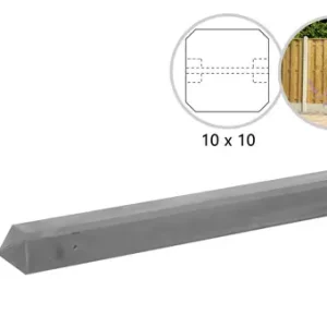 Betonpaal glad met diamantkop 10 x 10 x 310 cm, grijs ongecoat, tussenpaal t.b.v. 2 betonplaten. Snelle Levering