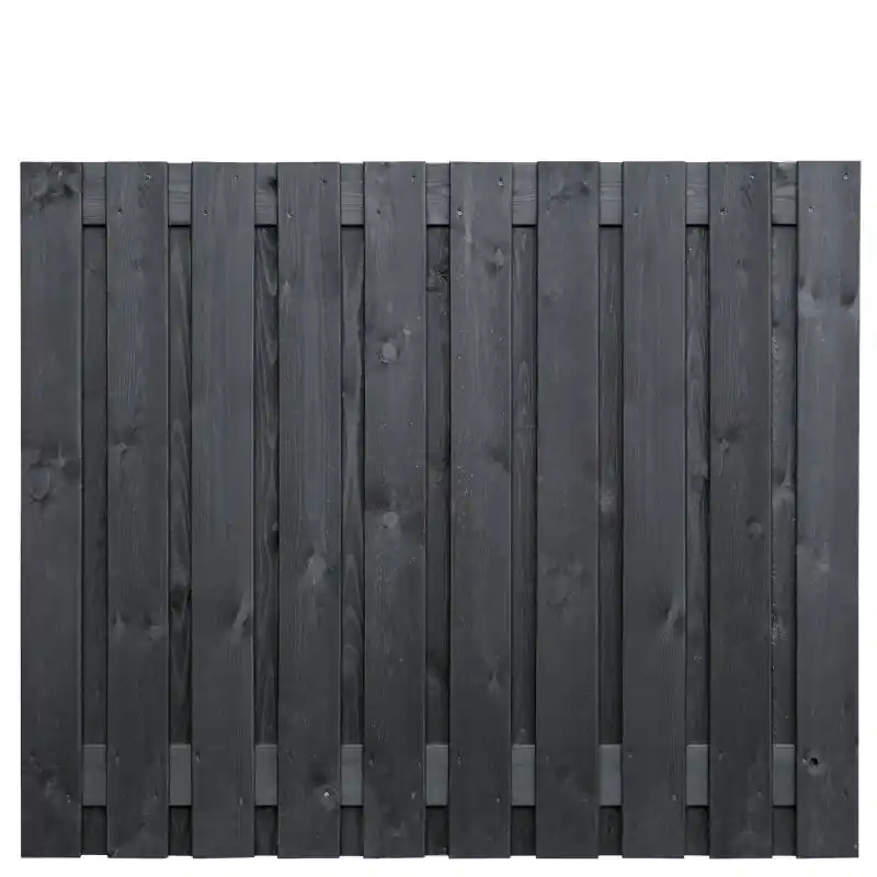 Naaldhout geschaafd plankenscherm 21-planks 15 mm, 180 x 150 cm, recht, geïmpregneerd en zwart gespoten. Direct Beschikbaar