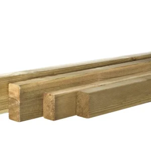 Aanbieding Grenen geschaafde regel 4,4 x 9,5 x 400 cm, groen geïmpregneerd.