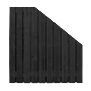 Naaldhout geschaafd plankenscherm 21-planks 15 mm, 180 x 180/90 cm, recht aflopend, geïmpregneerd en zwart gespoten. Bestel Nu