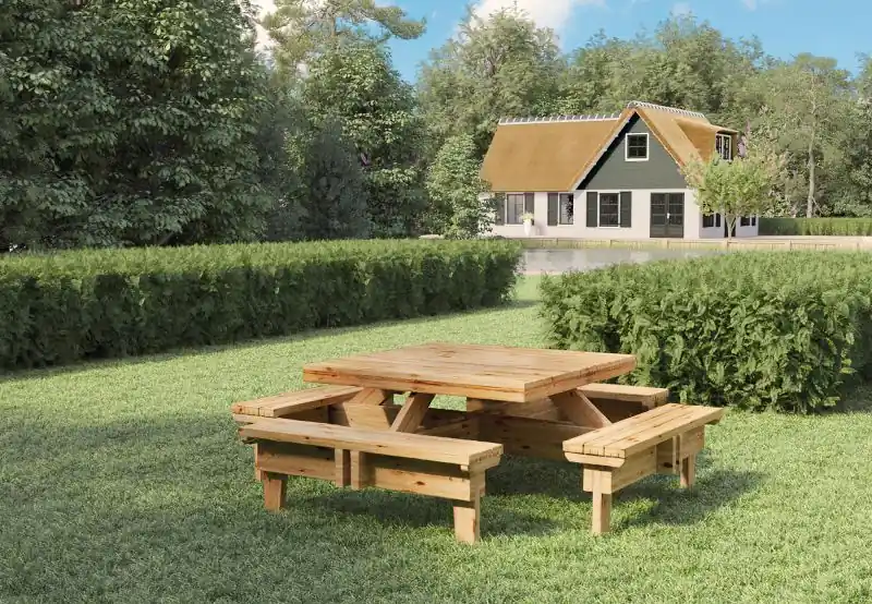 Picknicktafel vierkant Classic vuren gedroogd, groen geïmpregneerd Exclusieve Aanbieding