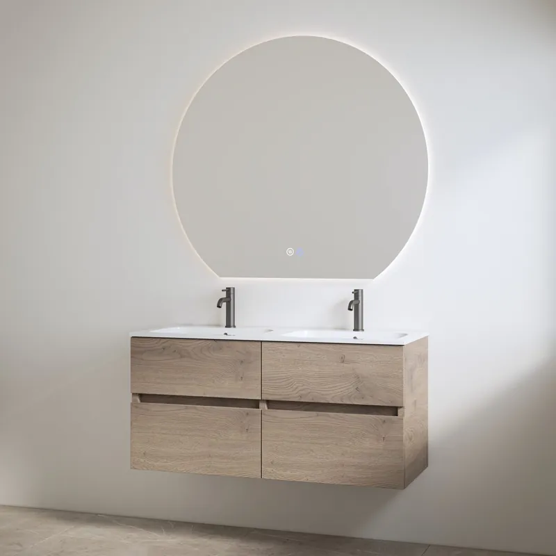 Merkproduct Best-design badkamermeubelset "bora" frosted brown onderkast + duo wastafel met 2 kraangaten 120cm