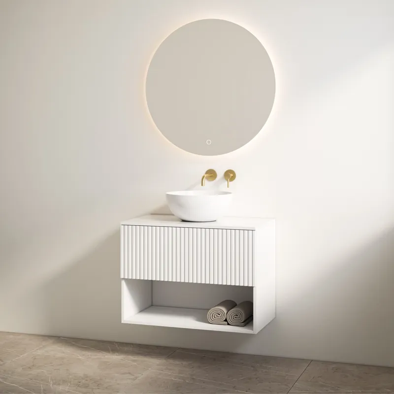 Nieuw Best-design badkamermeubelset "rigatti-100" mat-wit onderkast + glans-wit meubelblad 100 cm