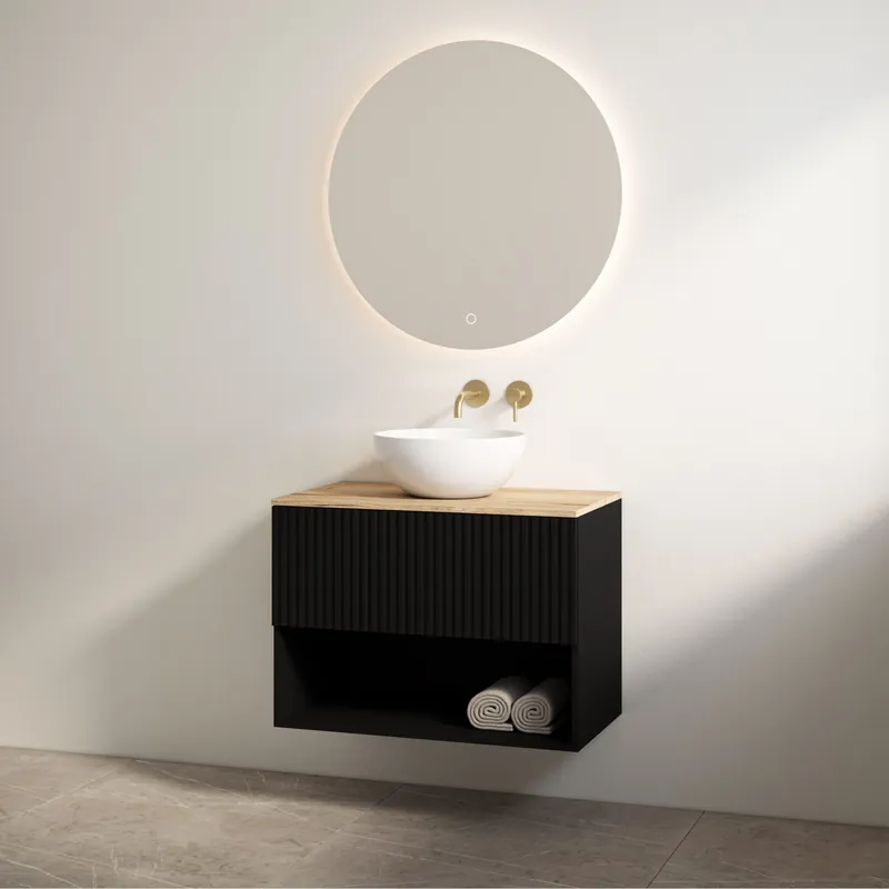 Weekendaanbieding Best-design badkamermeubelset "rigatti-100" mat-zwart onderkast + halifax meubelblad 100 cm