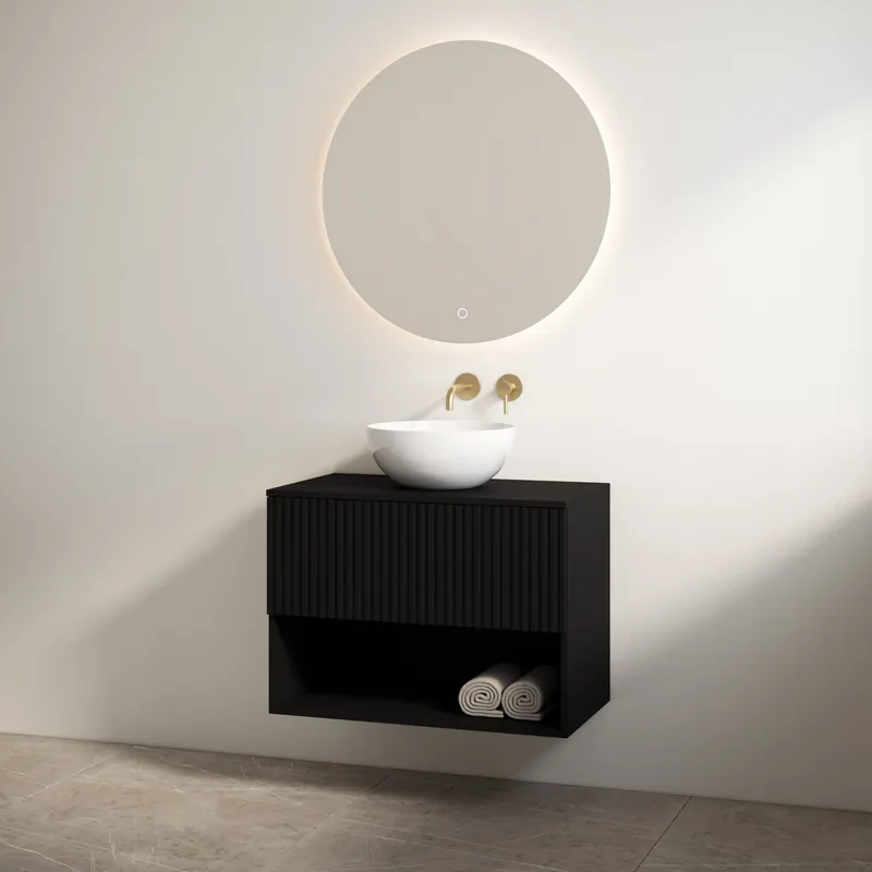 Premium Best-design badkamermeubelset "rigatti-100" mat-zwart onderkast + mat-zwart meubelblad 100 cm