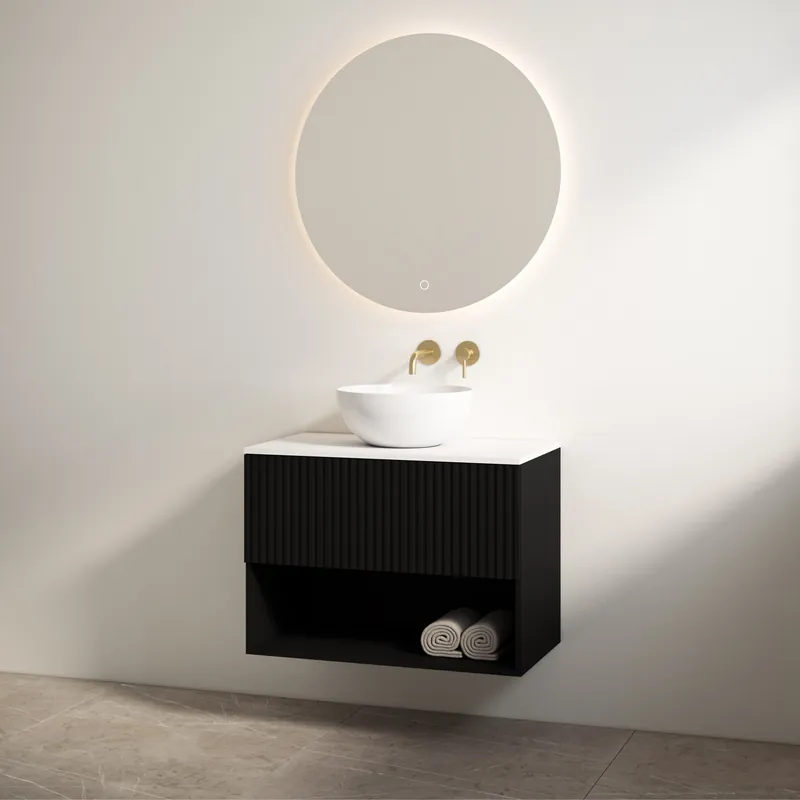 Beperkt Aanbod Best-design badkamermeubelset "rigatti-78" mat-zwart onderkast + mat-wit meubelblad 78 cm