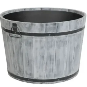 Superprijs Plantenbak kuip grijs L 55xh38 plastic bak met Acacia fsc hout