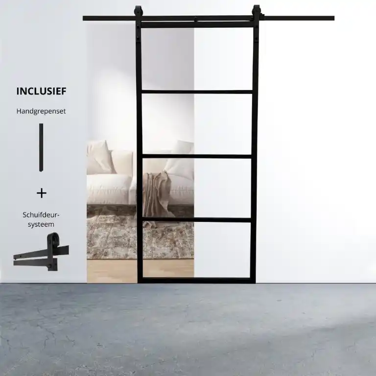 Laatste Kans Schuifdeur aluminium Cubo 4 vaks helder glas 98×215 cm