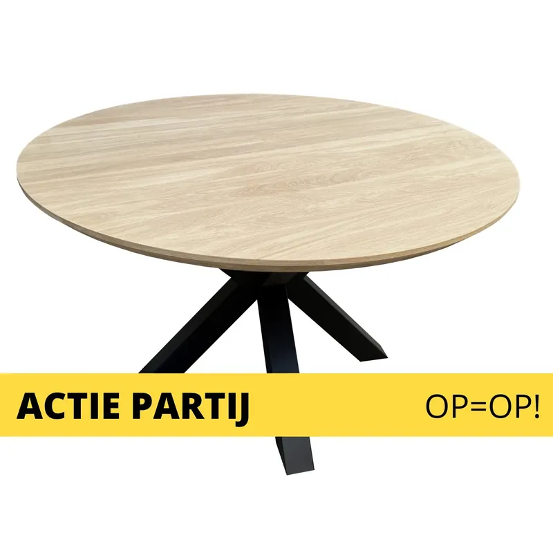 Seizoensaanbieding Massief eiken tafelblad rond verjongd