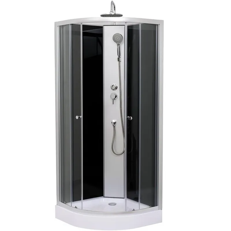 Weekendaanbieding COMPLETE DOUCHECABINE, 90X90CM KWARTROND, 4MM VEILIGHEIDSGLAS, MET REGENDOUCHE EN DOUCHEBAK
