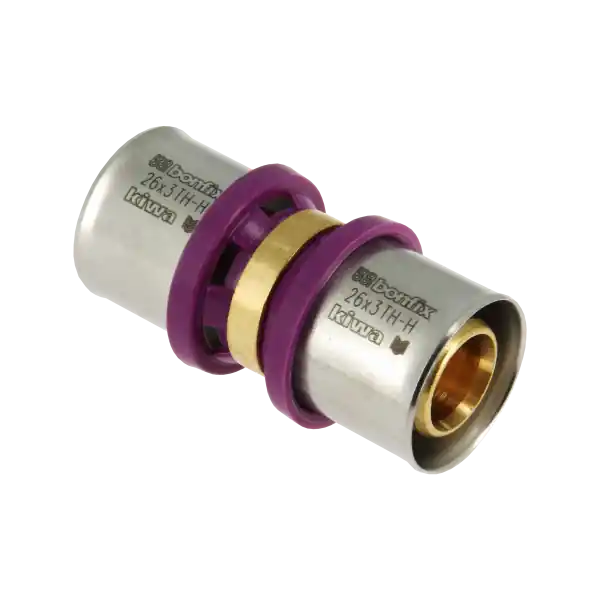 Bonfix Alu-Pers Rechte Koppeling - Pers - Messing - 26x26mm Gratis Retour