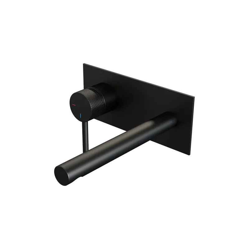 Beperkte Voorraad Brauer Black Carving Inbouw Wastafelmengkraan met Rechte Uitloop & Afdekplaat - Model A1 - Geribbeld Hendel Links - Mat Zwart