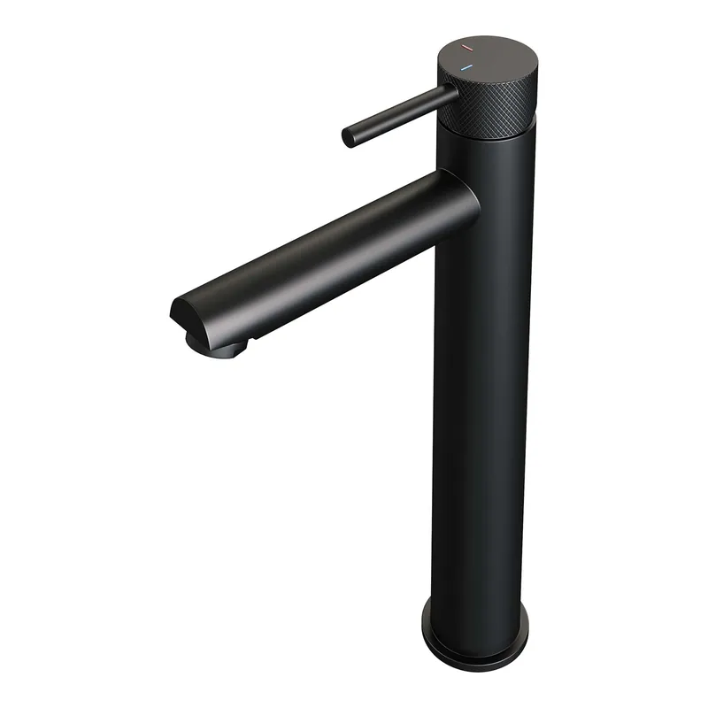 Brauer Black Carving Opbouw Wastafelmengkraan - Model A - Hoog - Geribbeld Hendel - Mat Zwart Betaalbaar